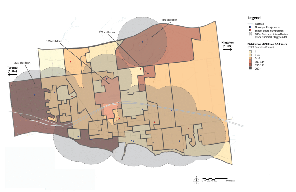 Map of Cobourg dissemination areas and playgrounds