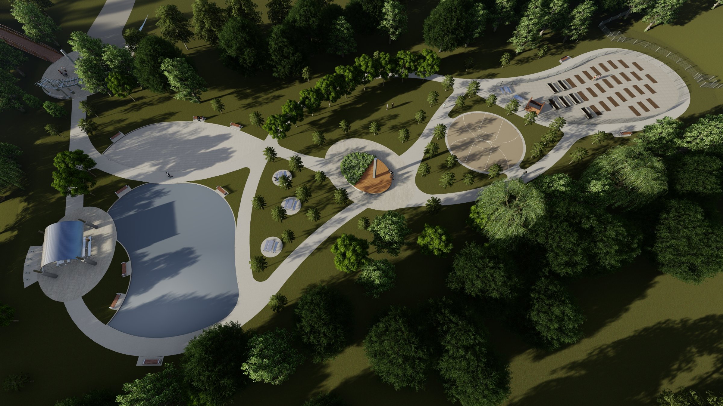 Aerial rendering of the revitalized Bridgeview Park, Richmond Hill